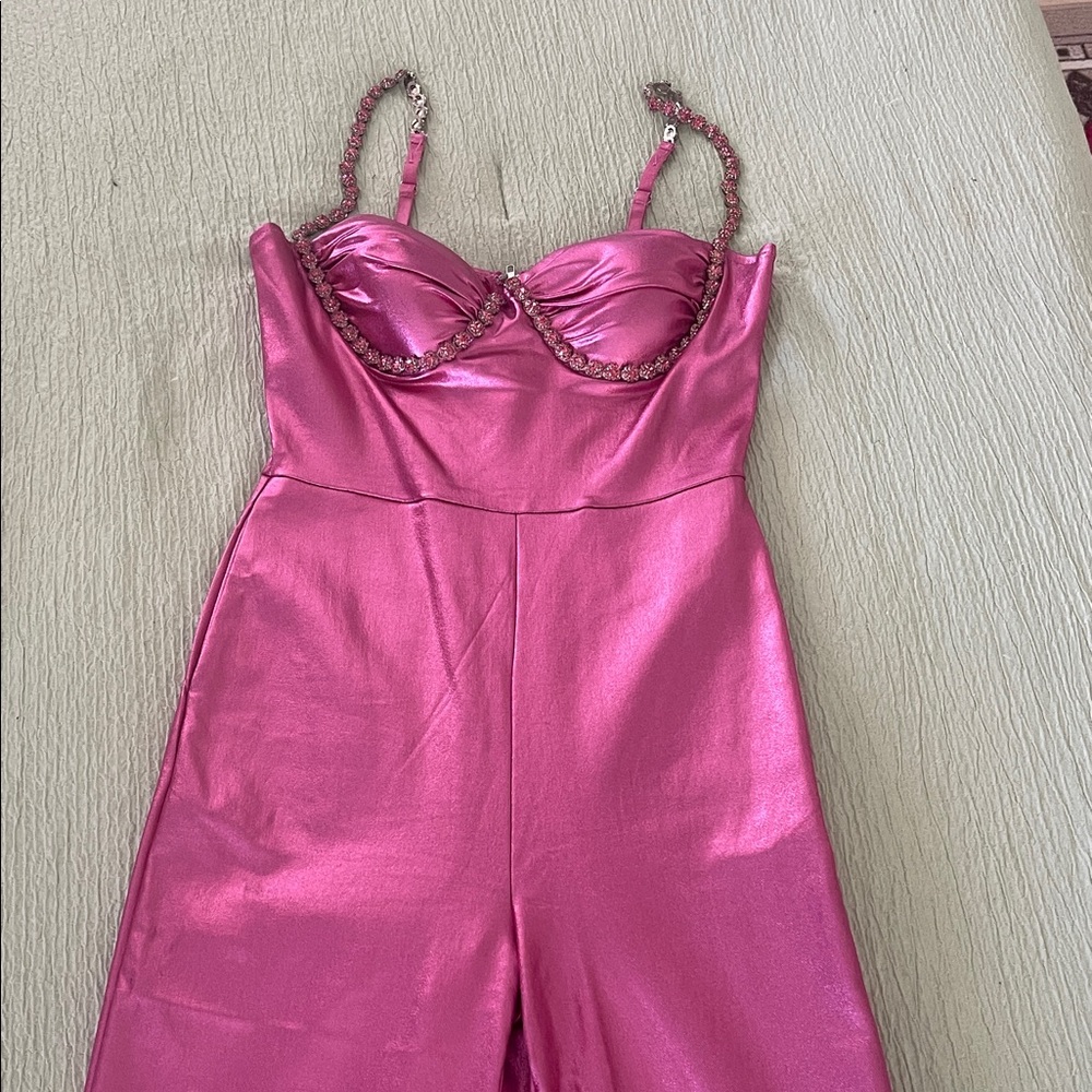 Elegant Pink Metallic Women's Jumpsuit